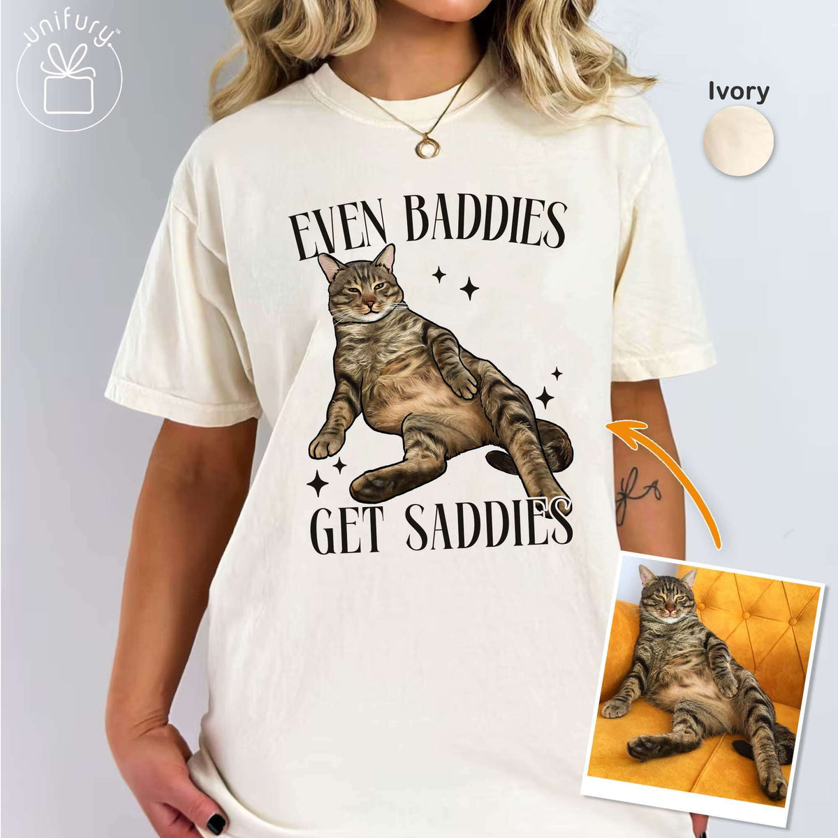 Even Baddies Get Saddies Funny Cat Comfort Colors T-shirt