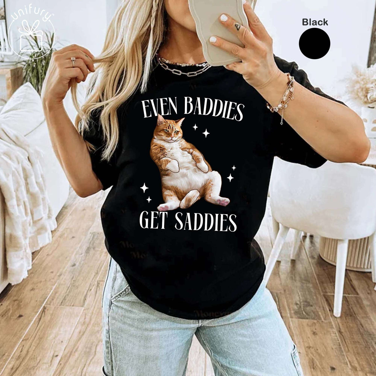 Even Baddies Get Saddies Funny Cat Comfort Colors T-shirt
