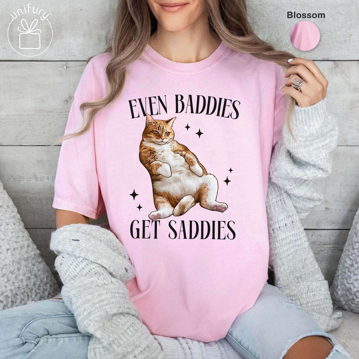 Even Baddies Get Saddies Funny Cat Comfort Colors T-shirt