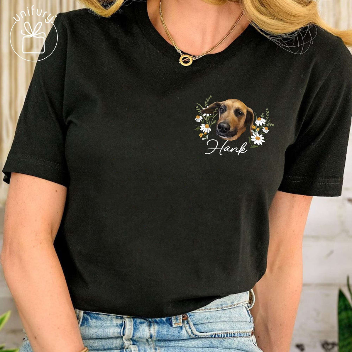 Custom Dog Portrait With Floral Comfort Colors T-shirt