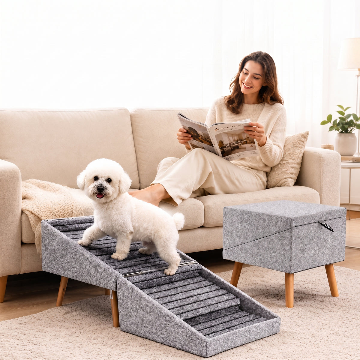 Foldable Dog Ramp for Bed & Couch – Non-Slip Pet Stairs Ramp for Small & Senior Dogs