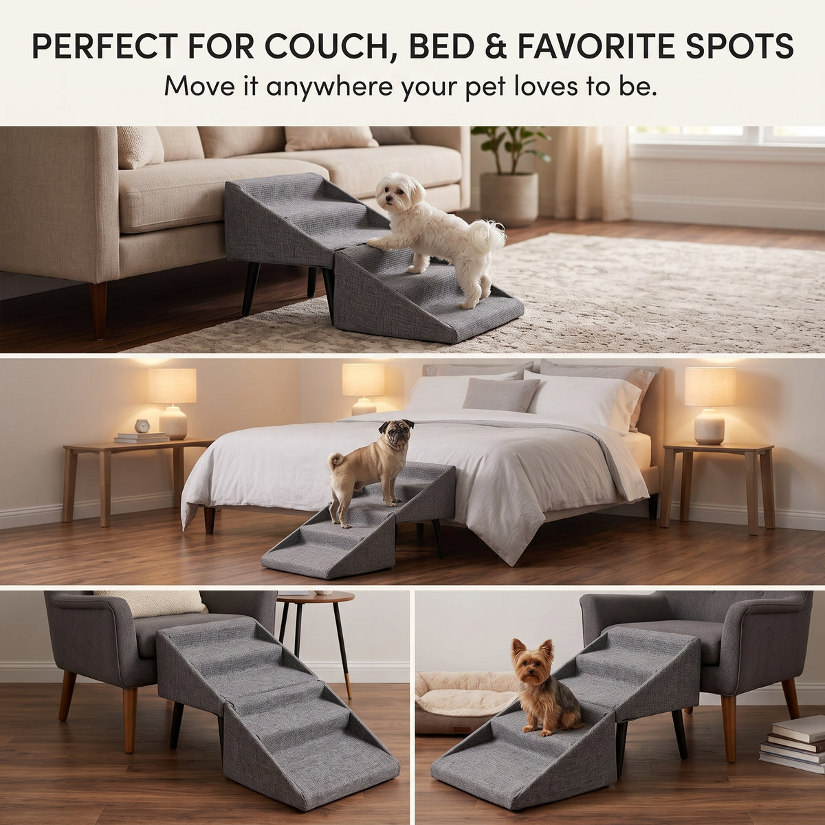 Foldable Dog Ramp for Bed & Couch – Non-Slip Pet Stairs Ramp for Small & Senior Dogs