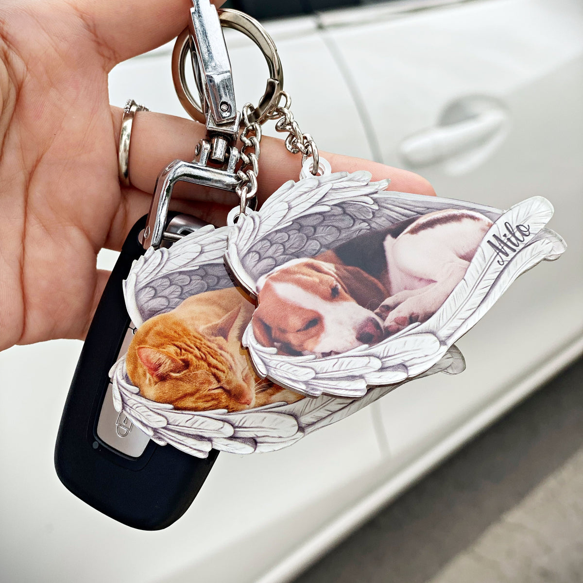 Angel Wings Pet Memorial Keychain