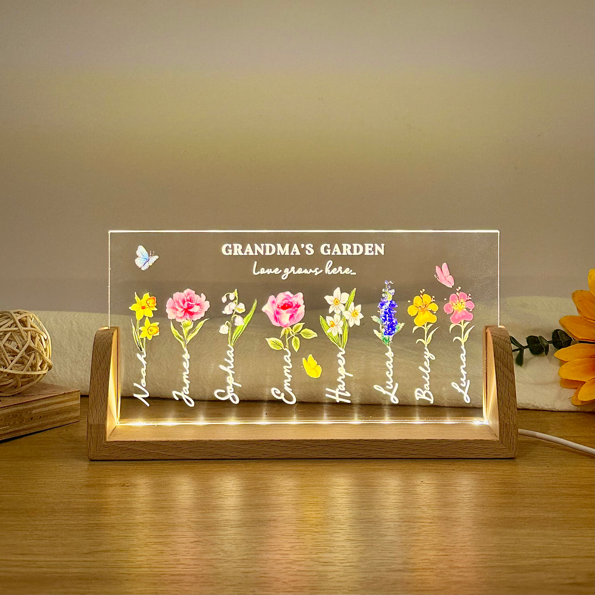 Custom Grandma's Garden Birth Flower LED Night Light - Gift For Grandma, Mother's Day Gift For Grandma