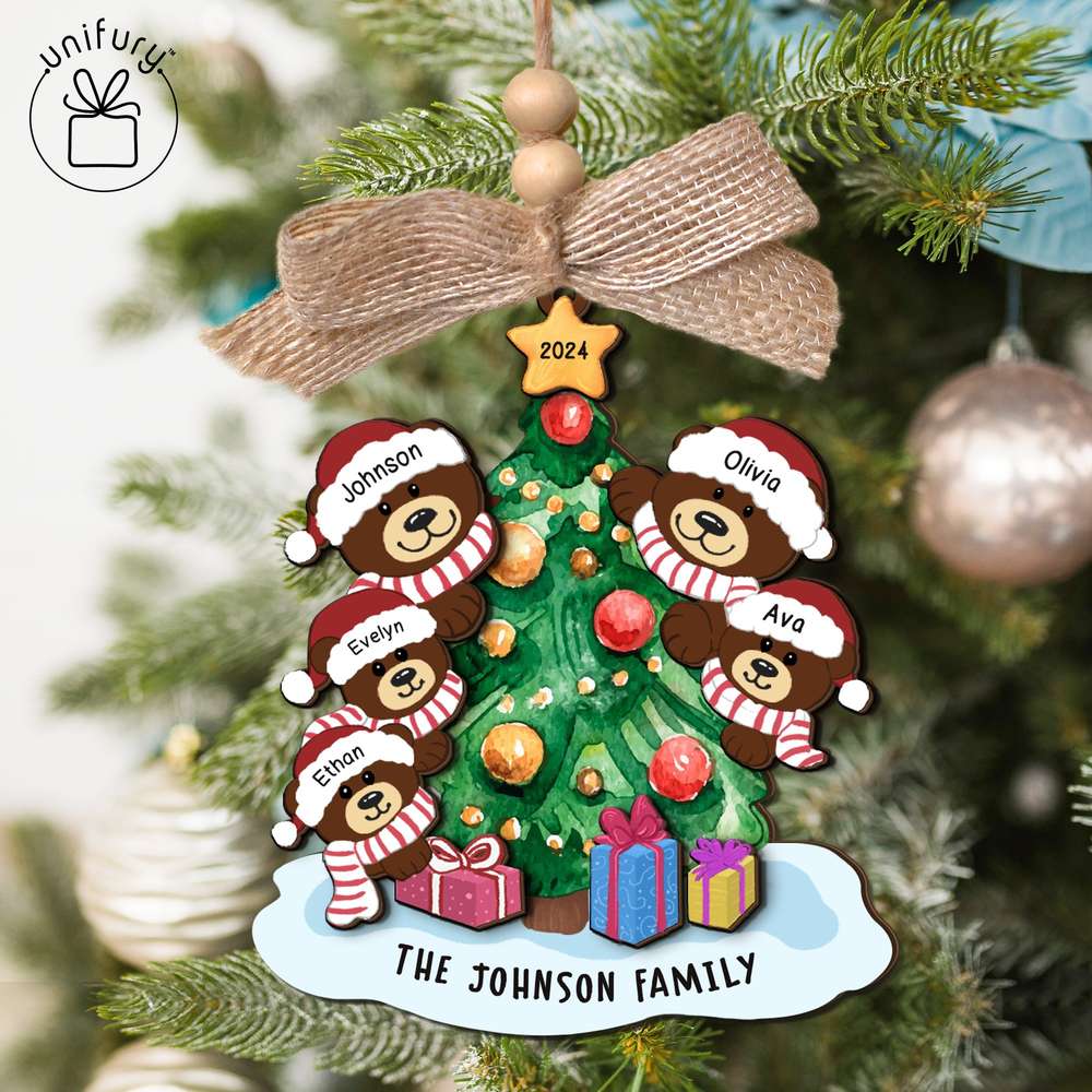 Custom Bear Family Christmas Wooden Ornament