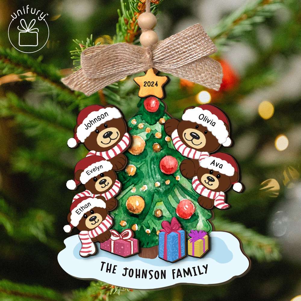 Custom Bear Family Christmas Wooden Ornament