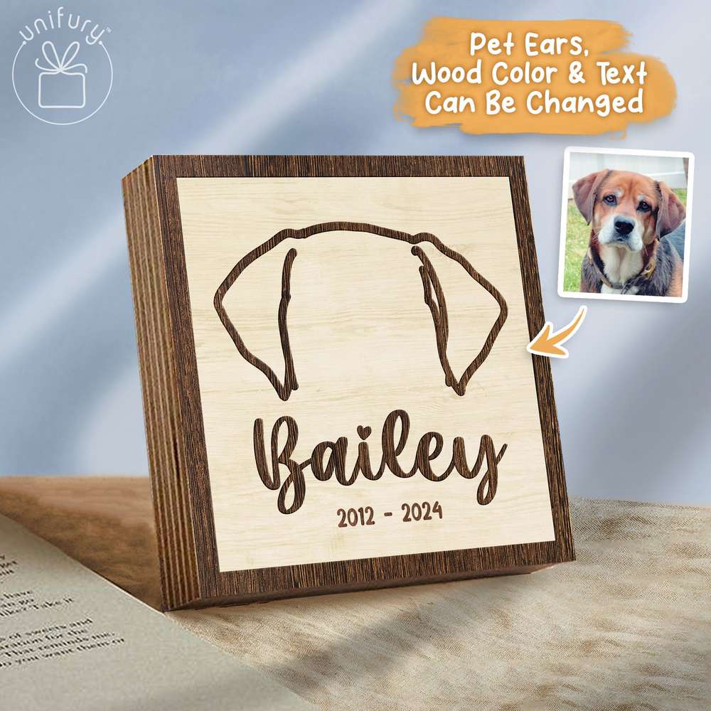 Hand-drawing Dog Cat Ears Memorial Wooden Block