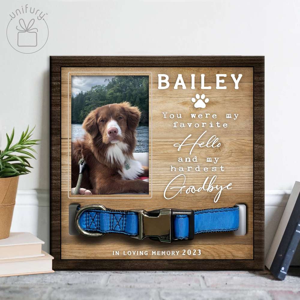 My Hello And Goodbye Personalized Memorial Wooden Pet Collar Frame