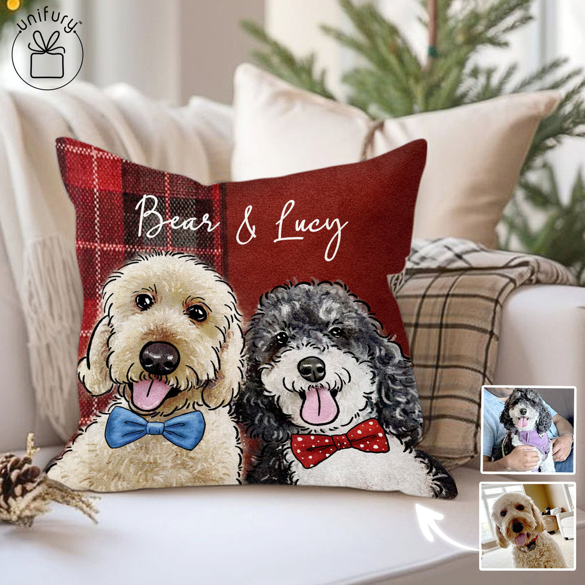 Watercolor Hand-drawing Pet Face Throw Pillow Style 2