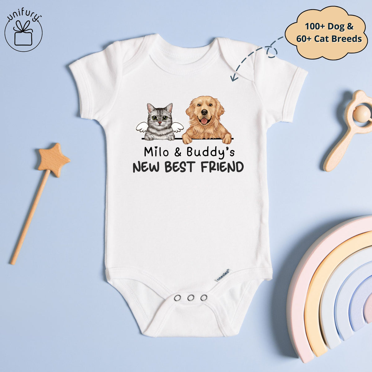 Custom Dog Cat Face New Best Friend Baby Onesie