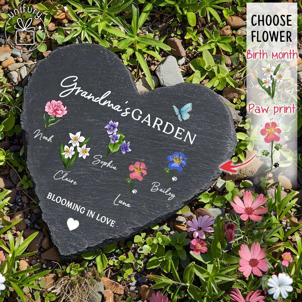 Personalized Grandma's Garden Blooming In Love Custom Shape Garden Stone