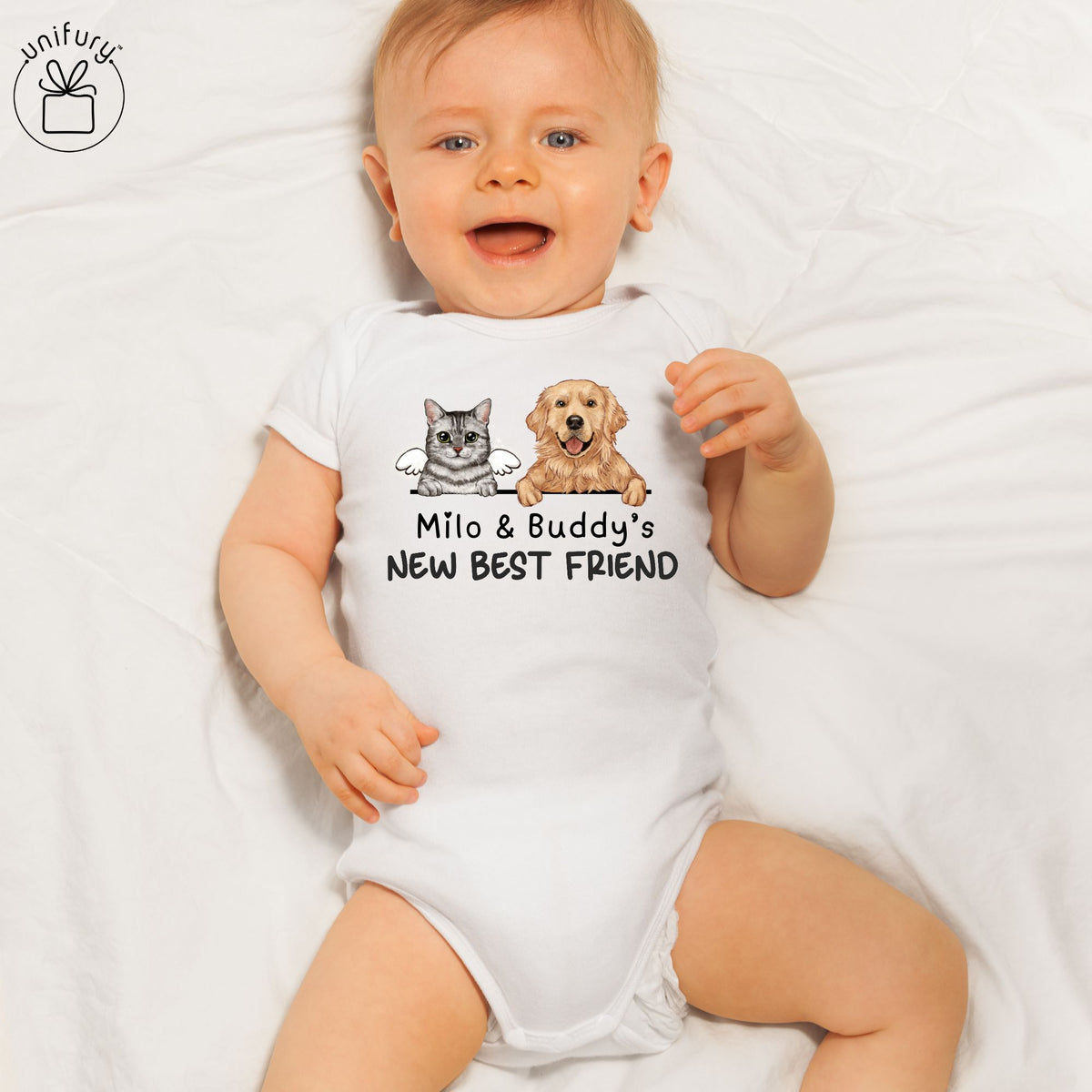 Custom Dog Cat Face New Best Friend Baby Onesie