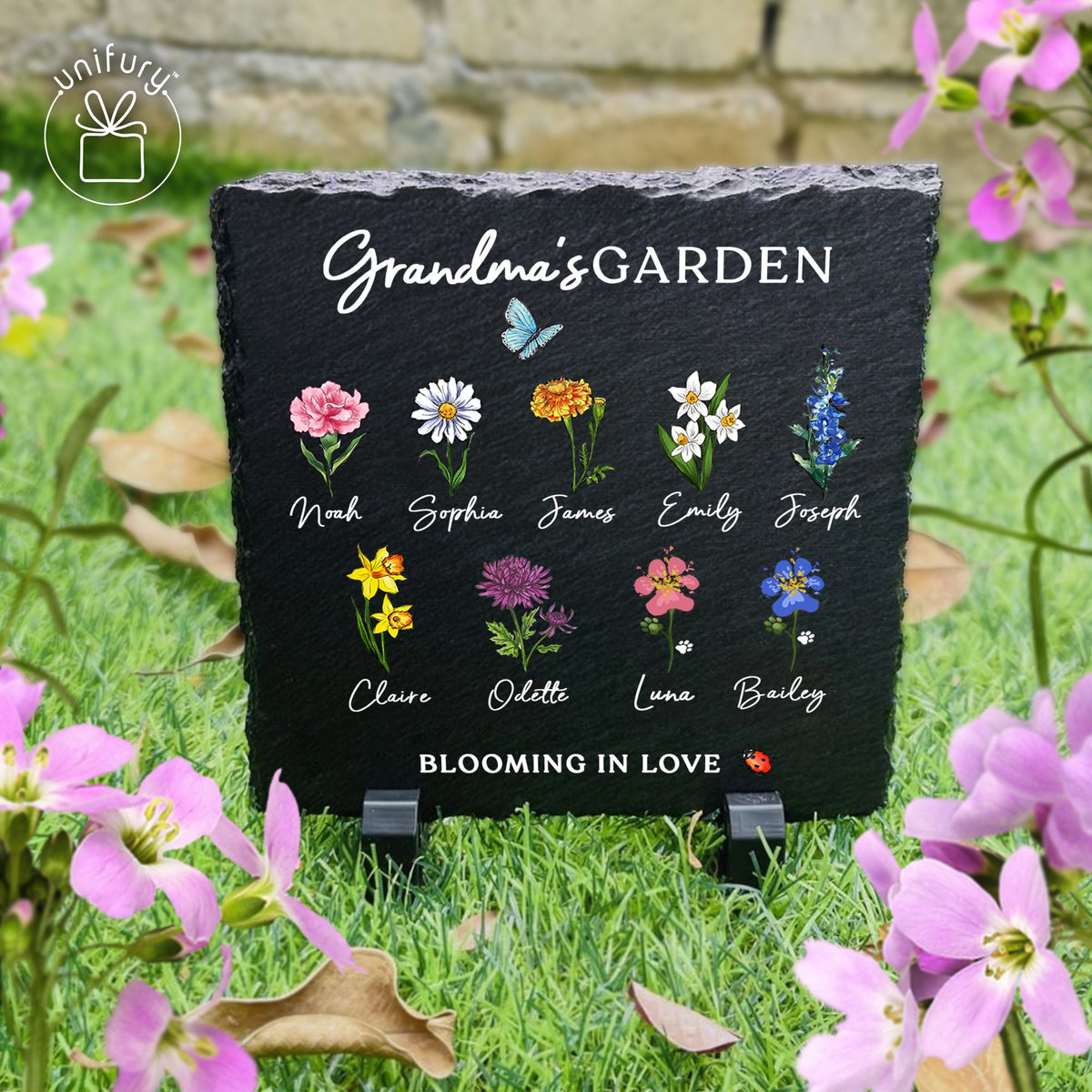Personalized Grandma's Garden Blooming In Love Custom Shape Garden Stone