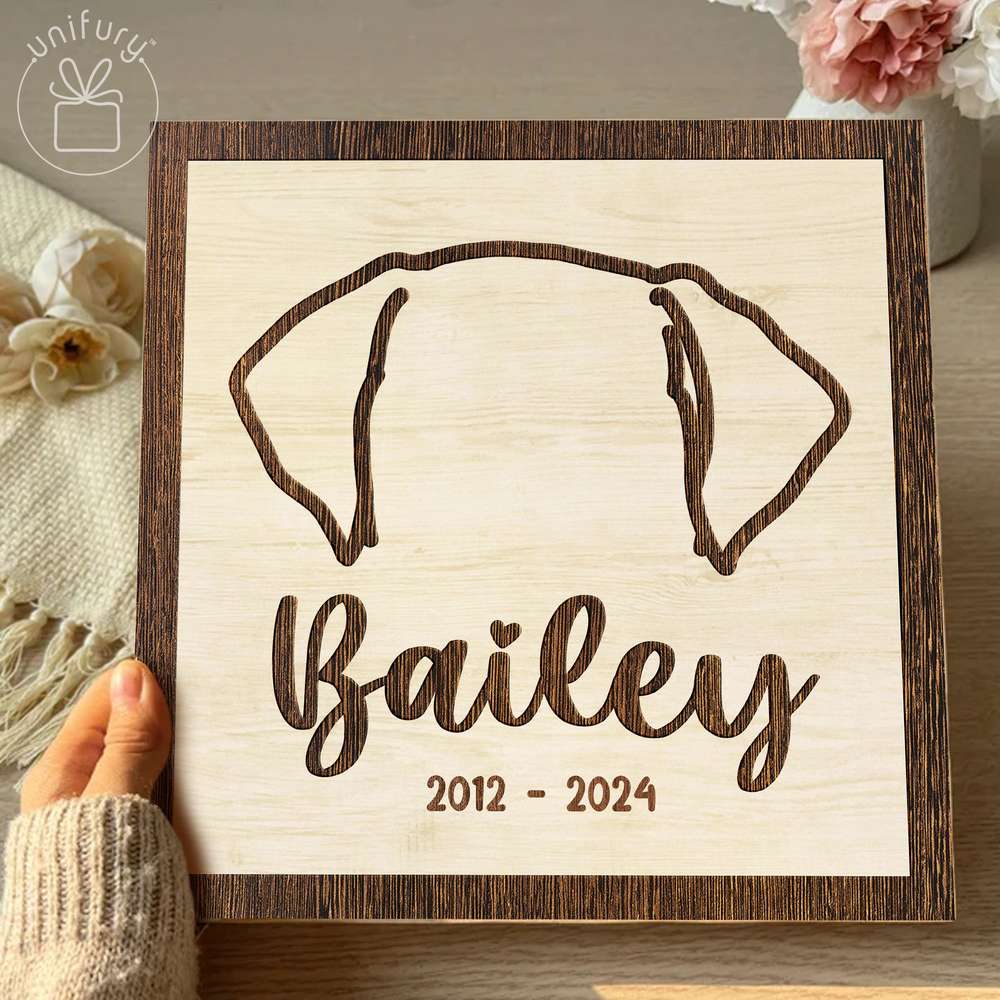 Hand-drawing Dog Cat Ears Memorial Wooden Block