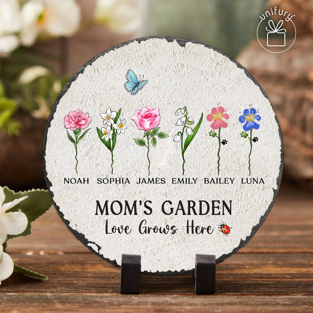 Personalized Mom's Garden - Love Grows Here Custom Shape Garden Stone