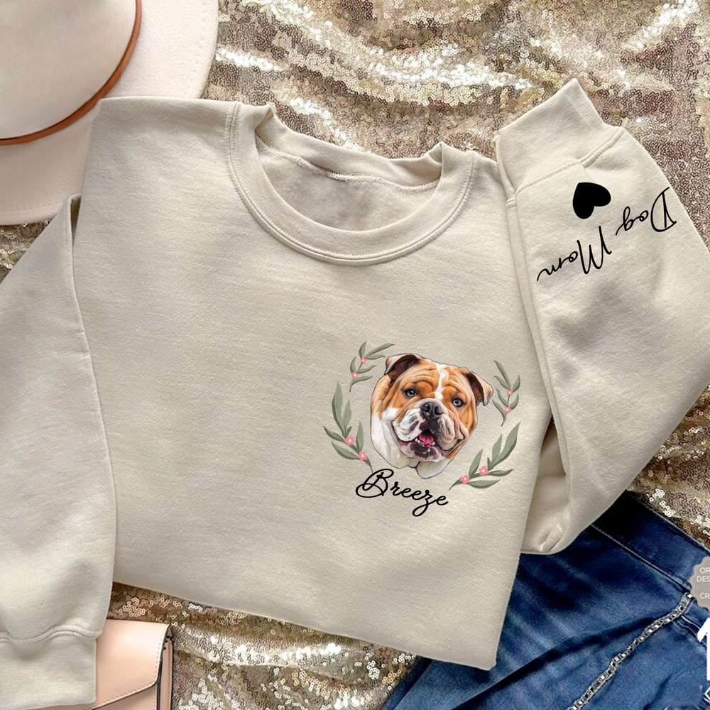 Custom Dog Portrait Sleeve Printed Standard Sweatshirt For Dog Lovers