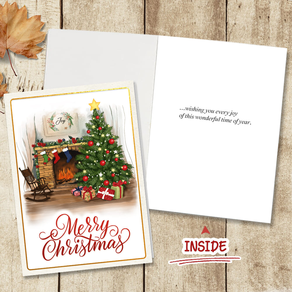 Merry Christmas Fireplace Folded Card - Christmas Card