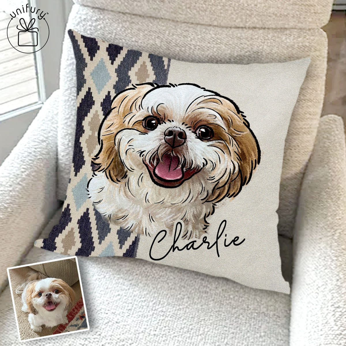 Watercolor Hand-drawing Pet Face Throw Pillow Style 2