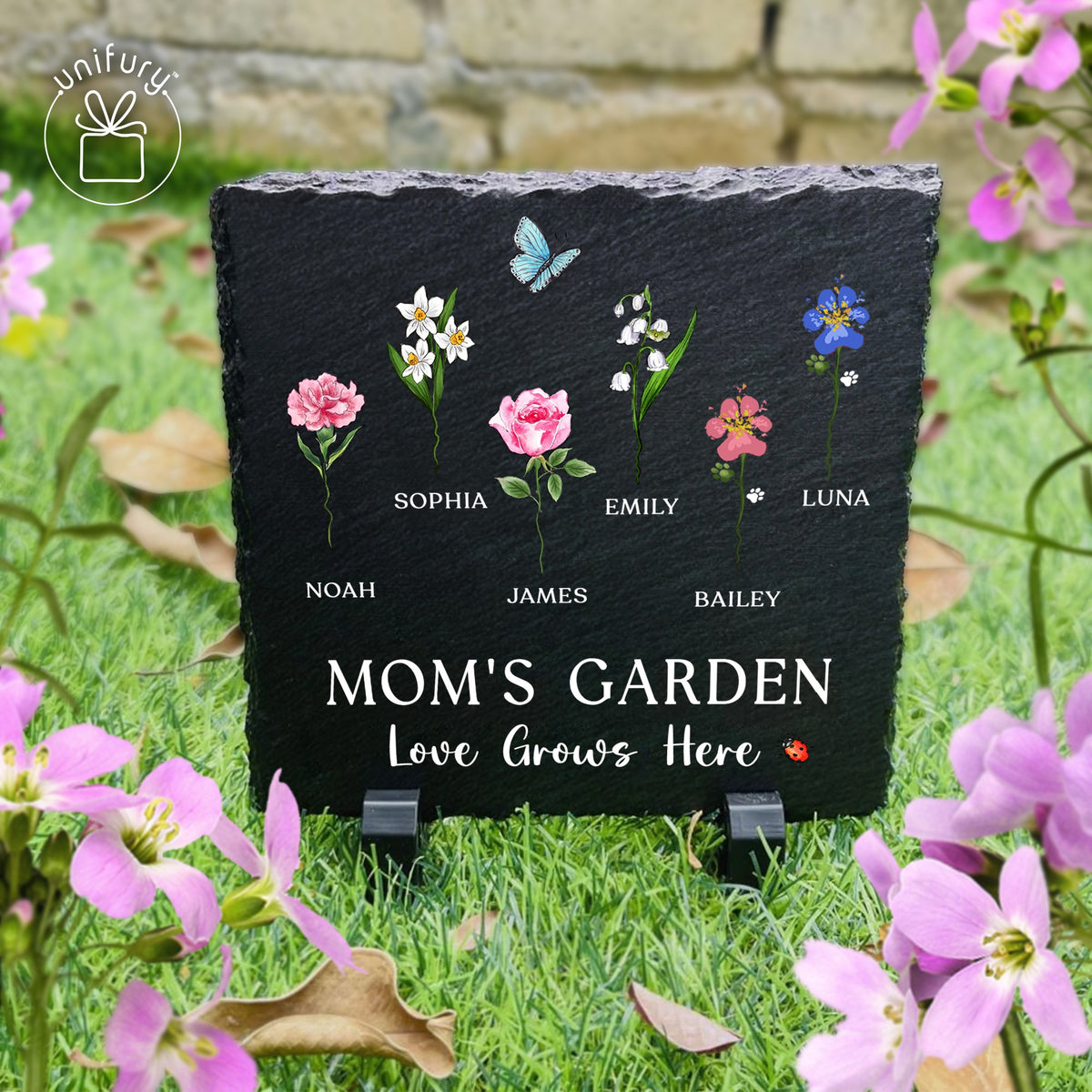 Personalized Mom's Garden - Love Grows Here Custom Shape Garden Stone