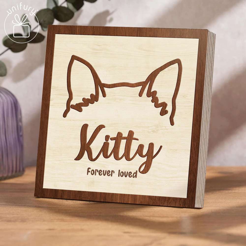 Hand-drawing Dog Cat Ears Memorial Wooden Block
