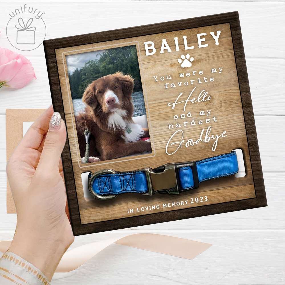 My Hello And Goodbye Personalized Memorial Wooden Pet Collar Frame