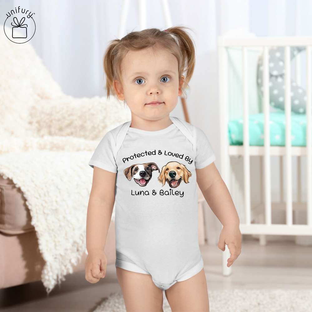 Protected By Hand-drawing Pet Portrait Baby Onesie