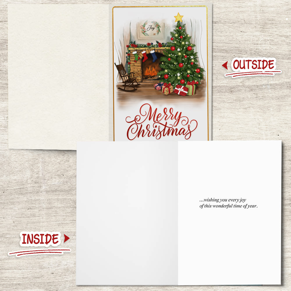 Merry Christmas Fireplace Folded Card - Christmas Card