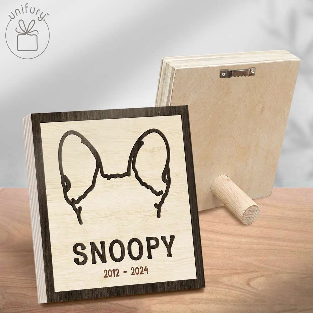 Hand-drawing Dog Cat Ears Memorial Wooden Block