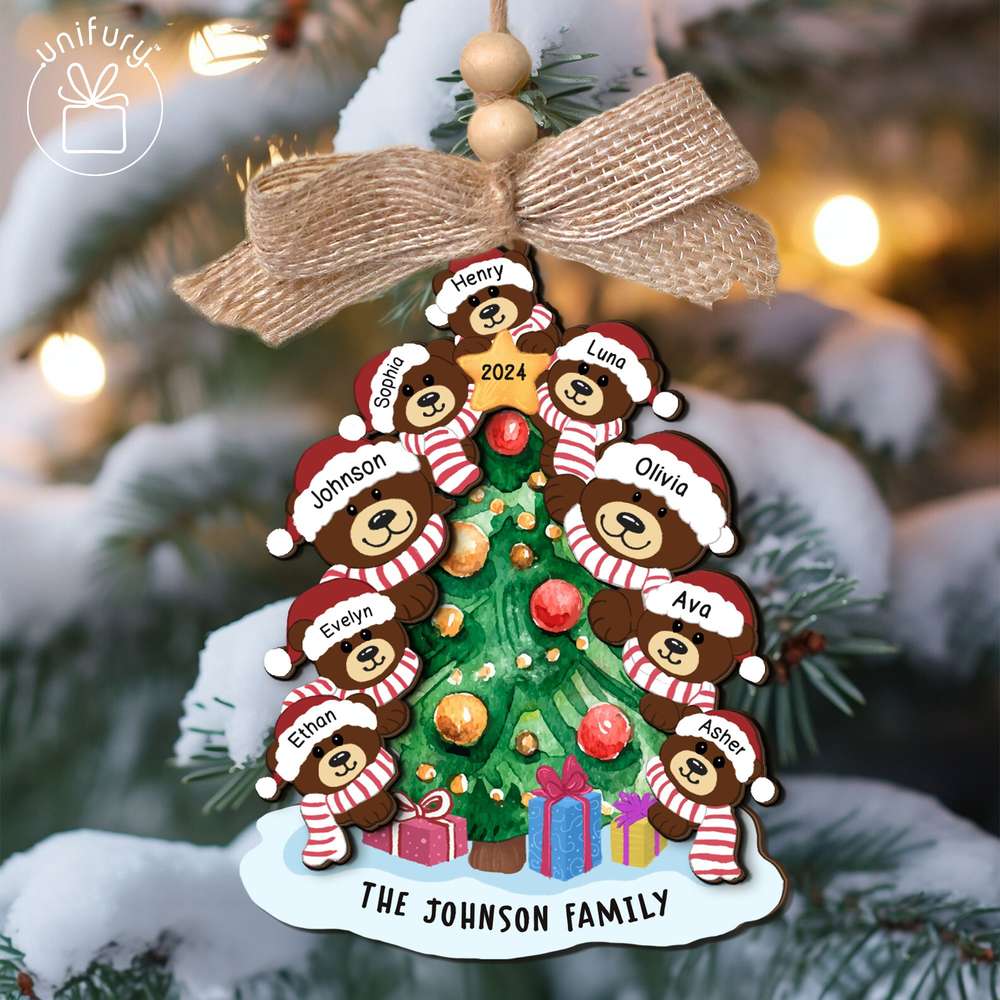 Custom Bear Family Christmas Wooden Ornament