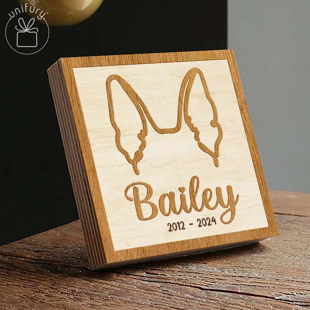 Hand-drawing Dog Cat Ears Memorial Wooden Block