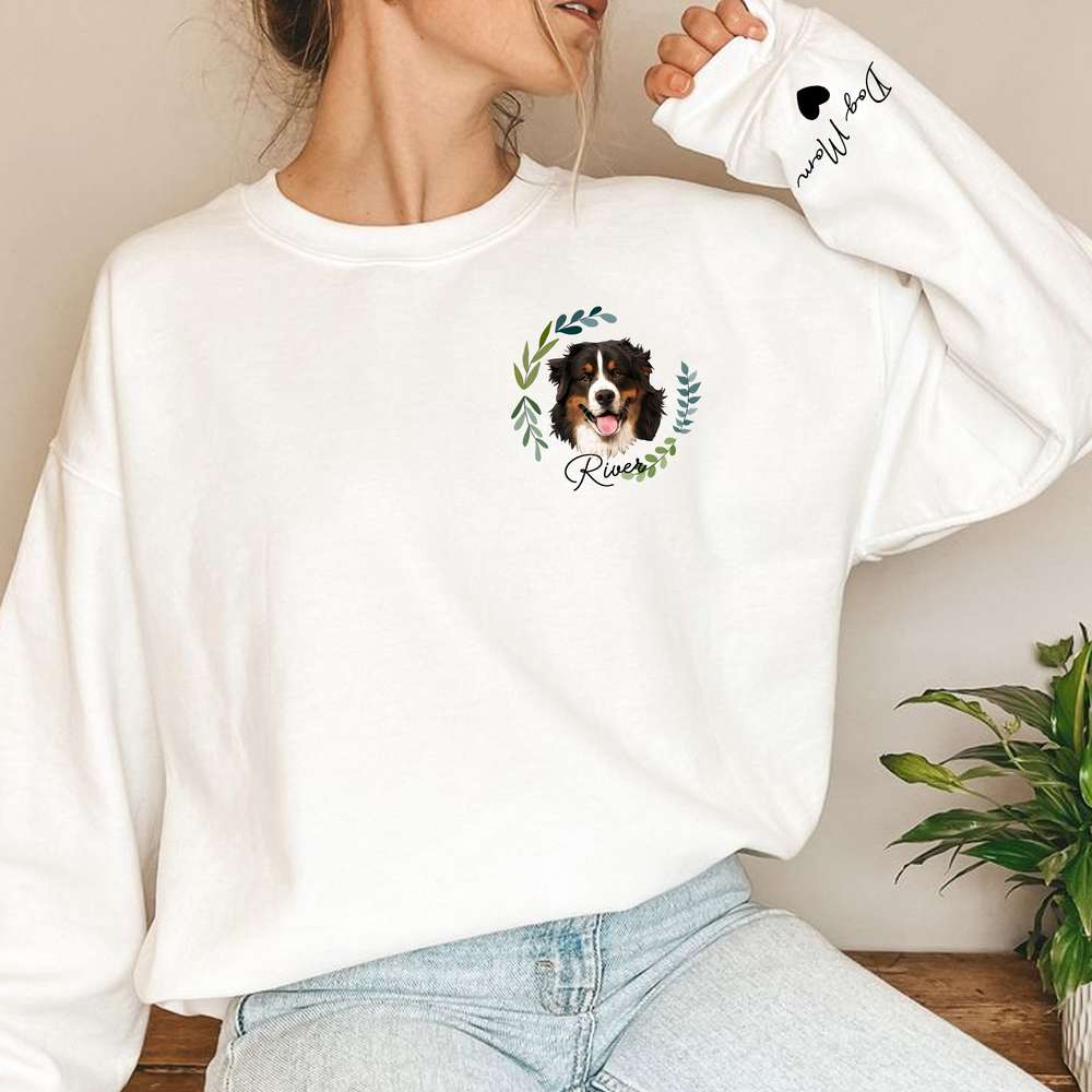 Custom Dog Portrait Sleeve Printed Standard Sweatshirt For Dog Lovers