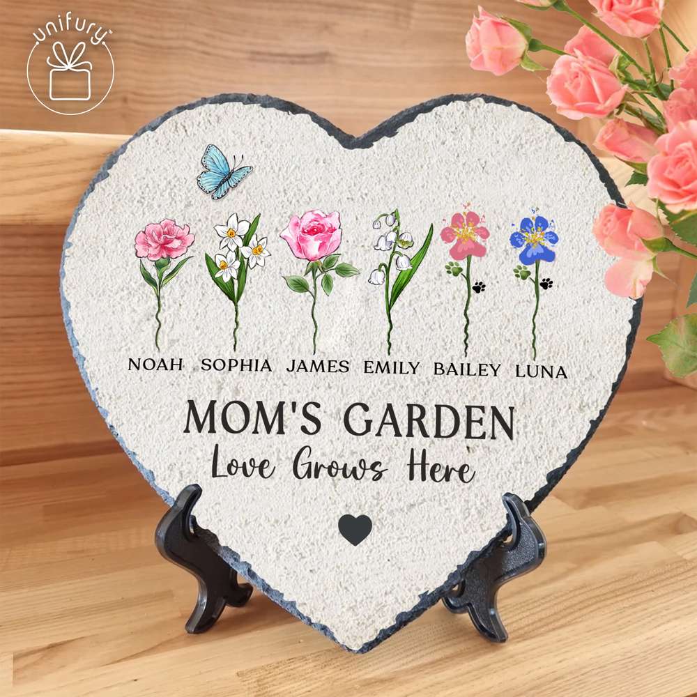 Personalized Mom's Garden - Love Grows Here Custom Shape Garden Stone