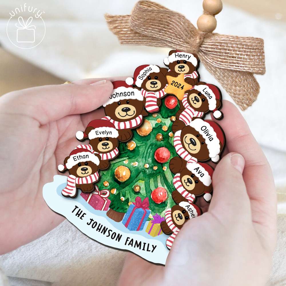 Custom Bear Family Christmas Wooden Ornament