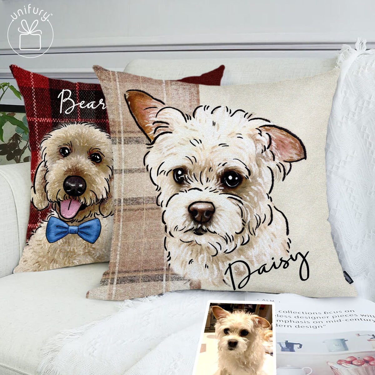 Watercolor Hand-drawing Pet Face Throw Pillow Style 2