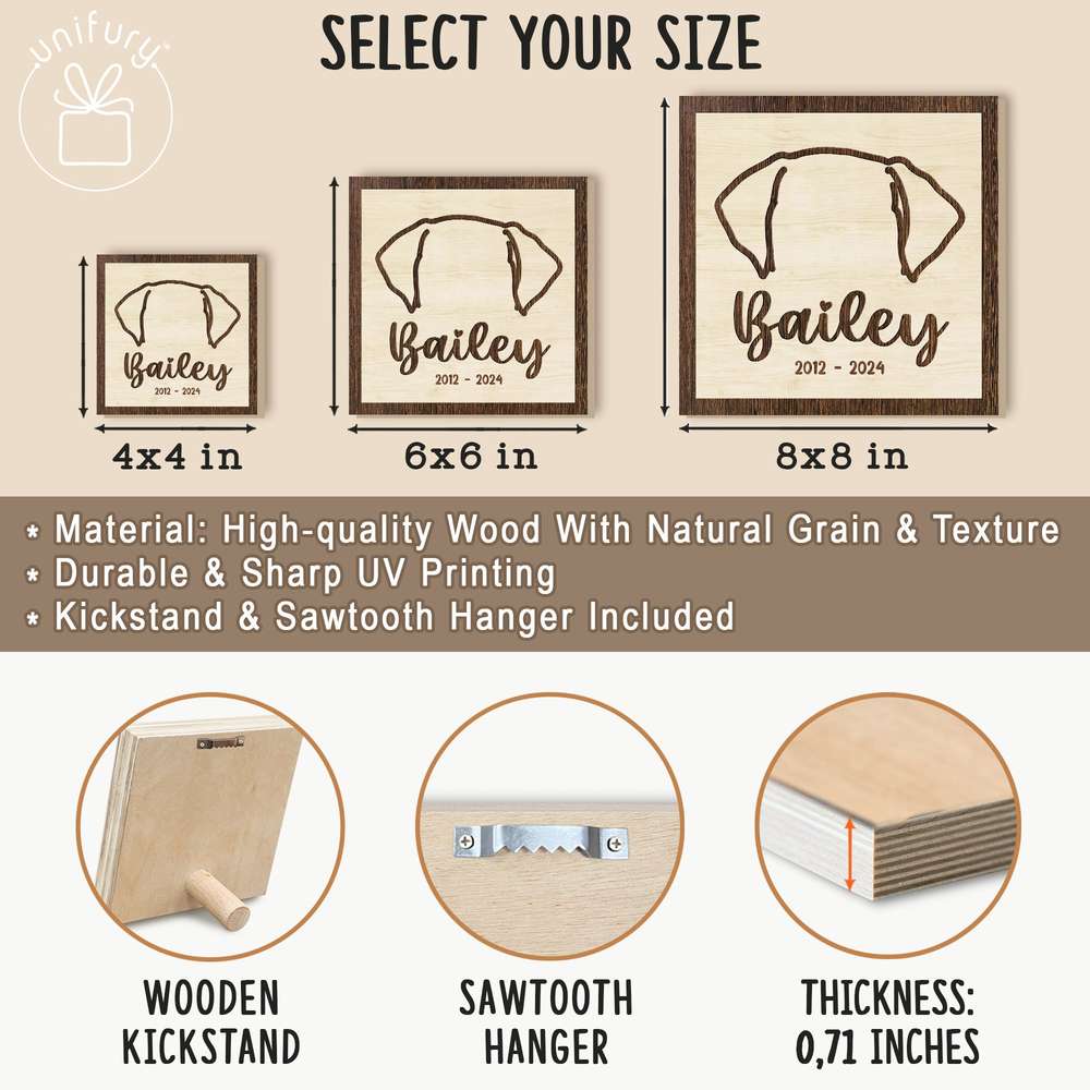 Hand-drawing Dog Cat Ears Memorial Wooden Block