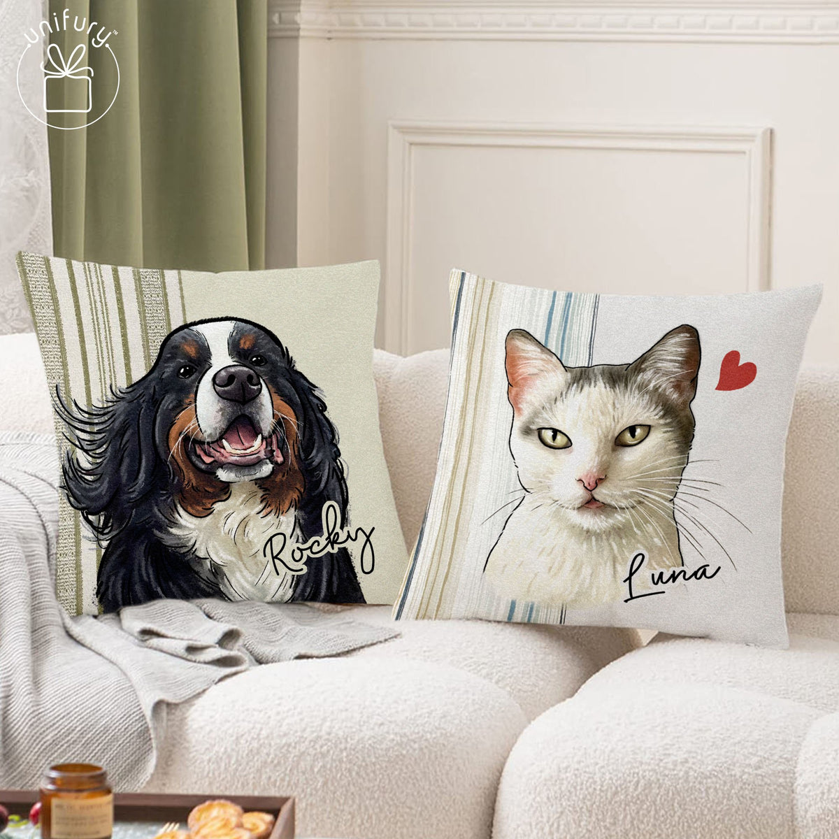 Watercolor Hand-drawing Pet Face Throw Pillow Style 2
