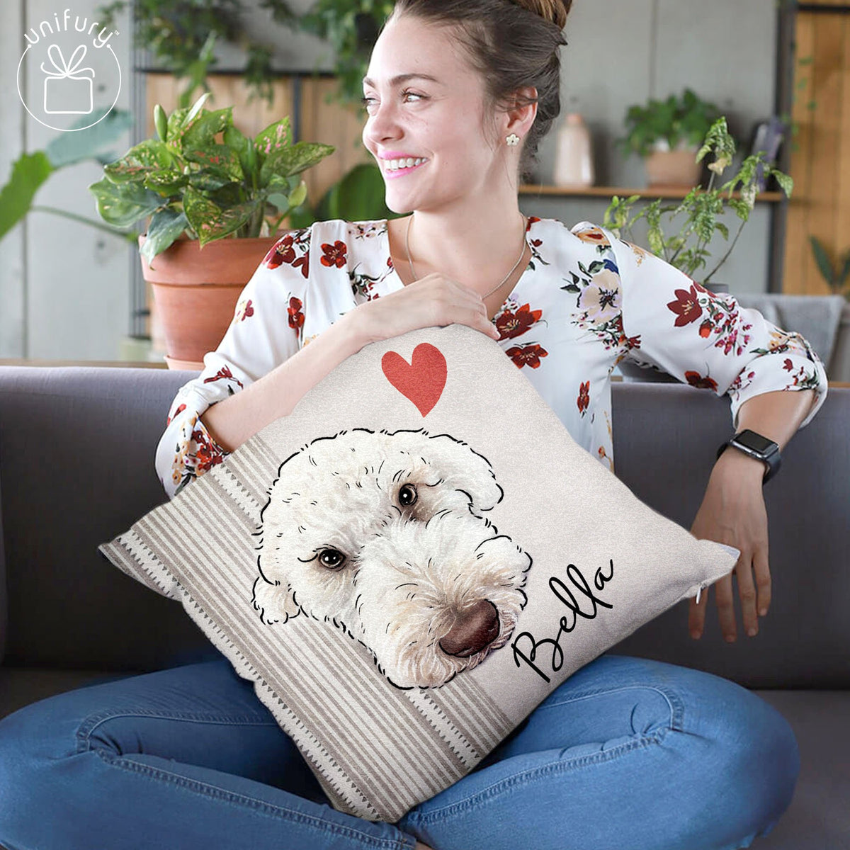 Watercolor Hand-drawing Pet Face Throw Pillow Style 2