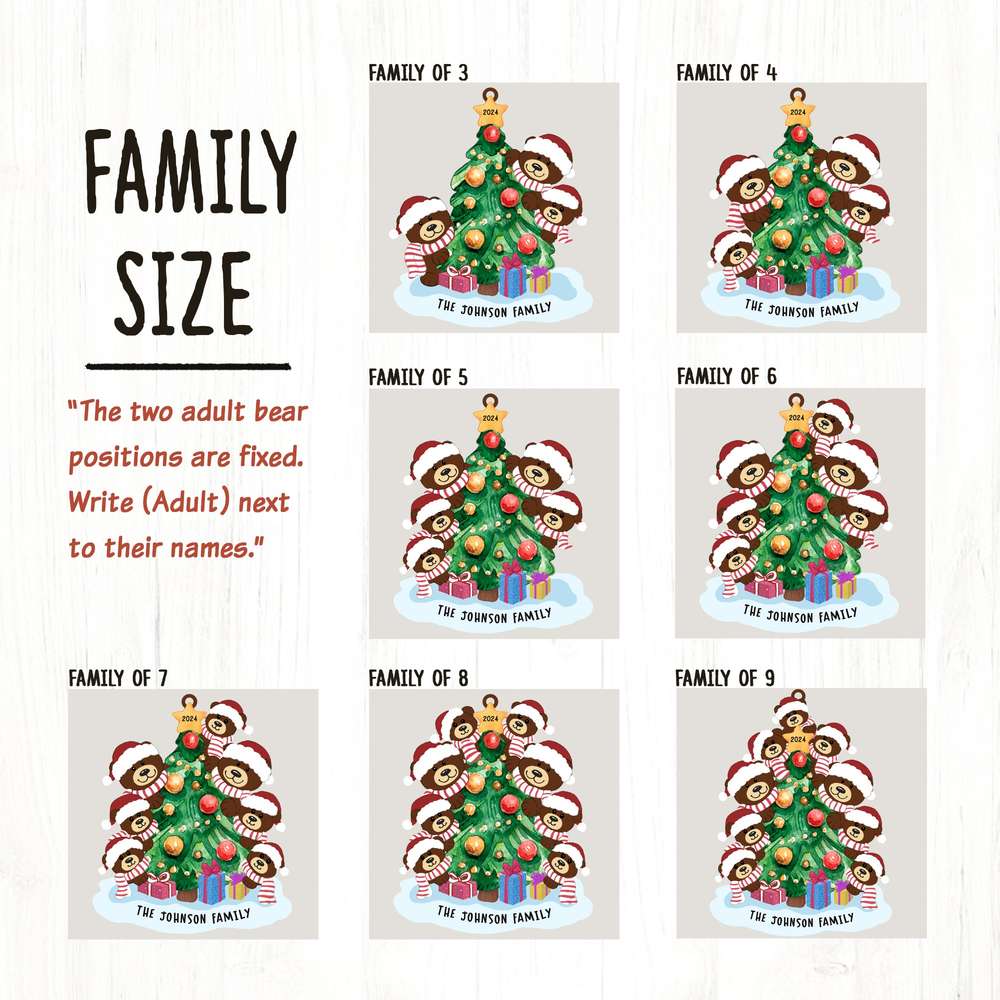 Custom Bear Family Christmas Wooden Ornament