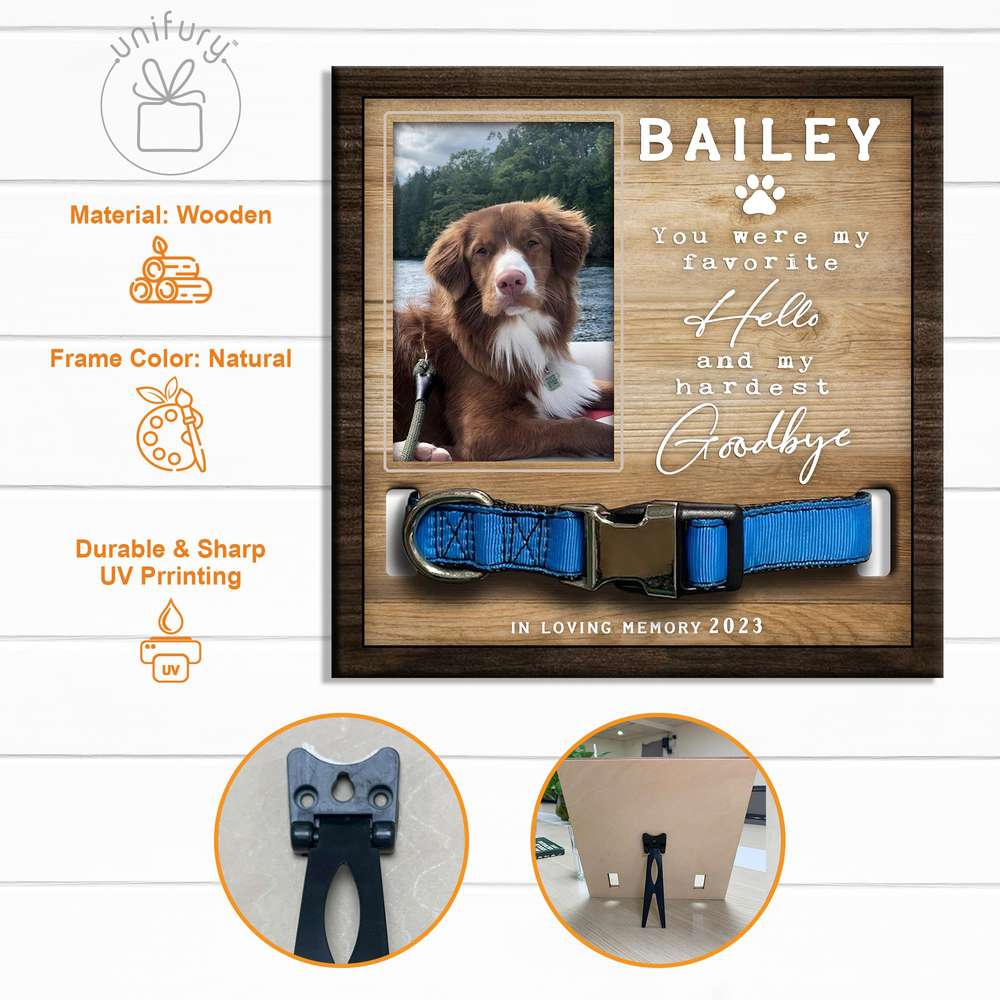 My Hello And Goodbye Personalized Memorial Wooden Pet Collar Frame