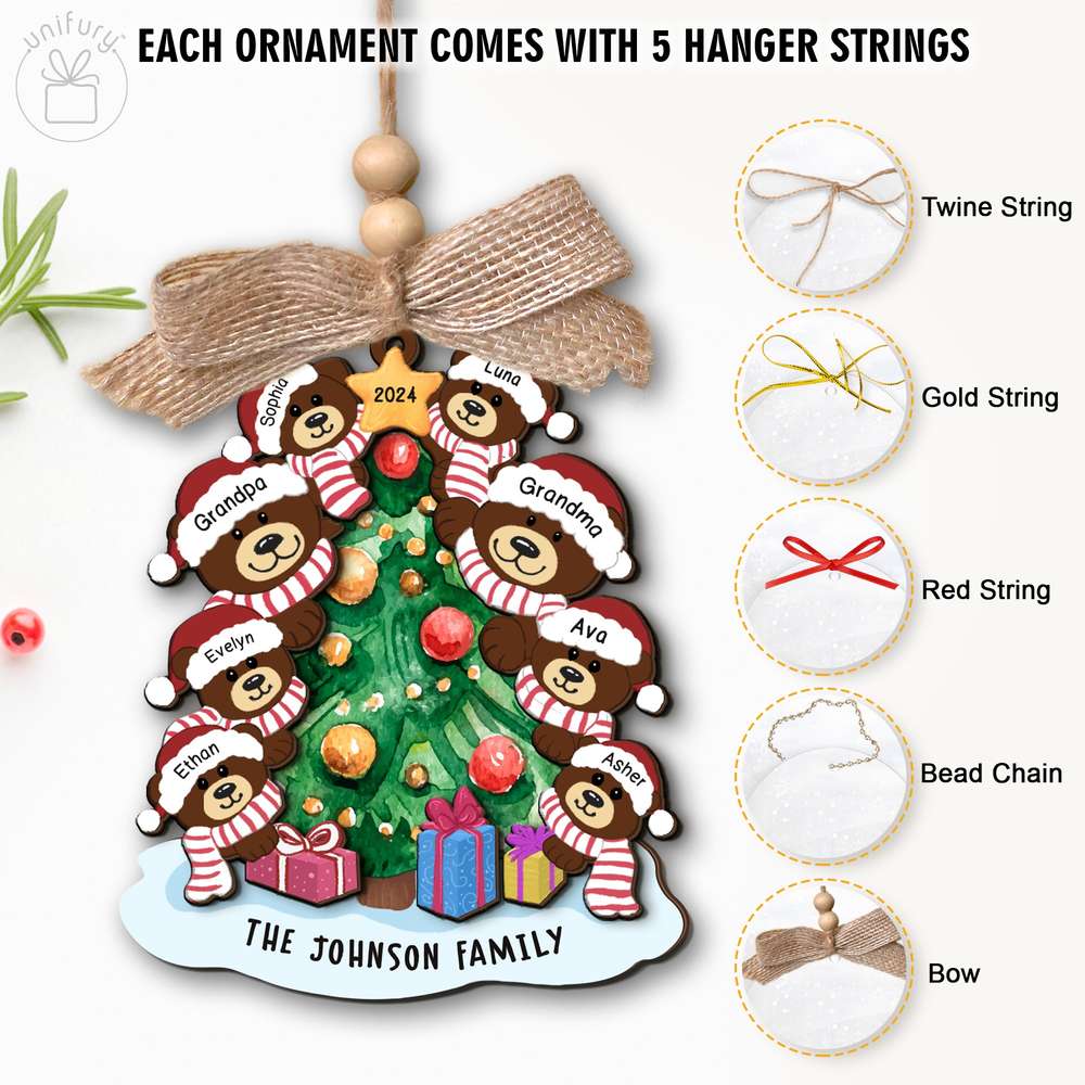 Custom Bear Family Christmas Wooden Ornament