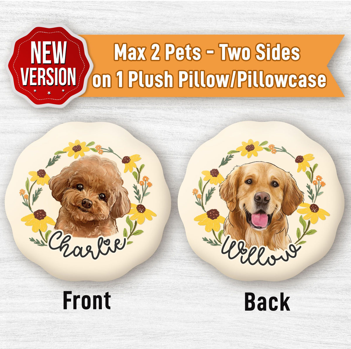 Dog Portrait Flower Plush Pillow - Personalized Gifts For Pets