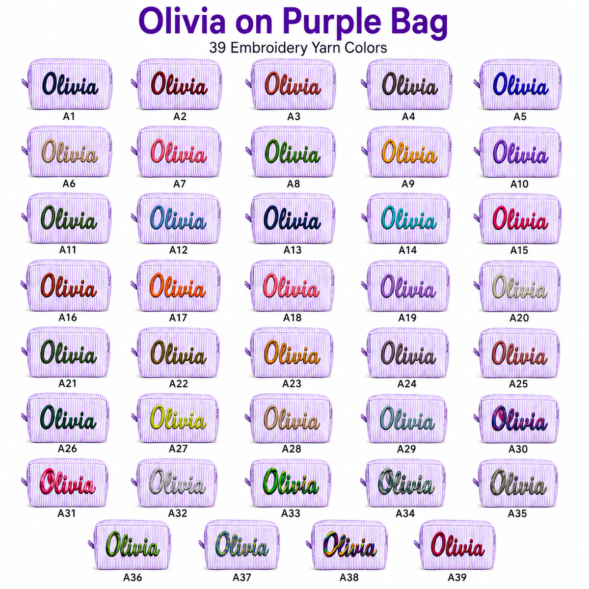 Personalized Seersucker Makeup Bag with Embroidered Name, Custom Cosmetic Travel Bag for Women & Girls
