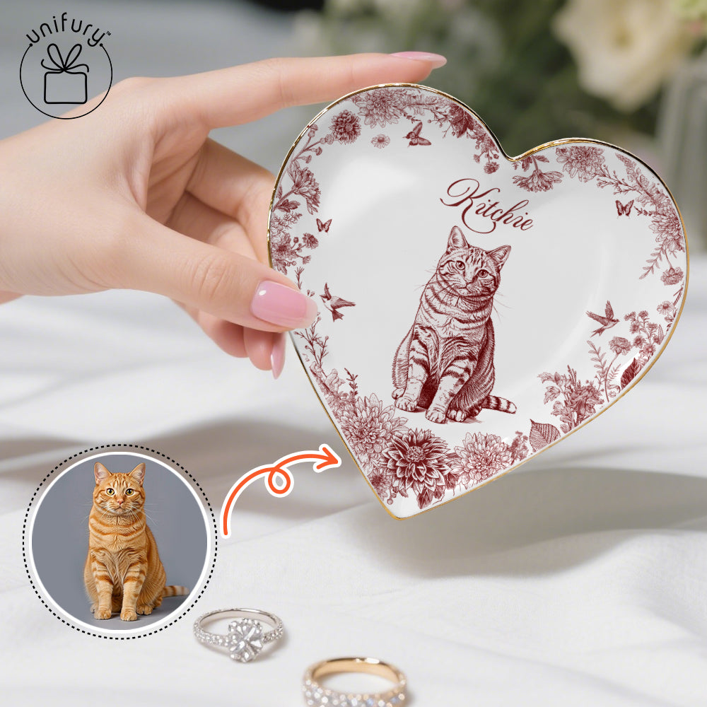 Custom Photo Ceramic Ring Dish - Personalized Photo Jewelry Dish - Gifts For Dog Cat Lovers
