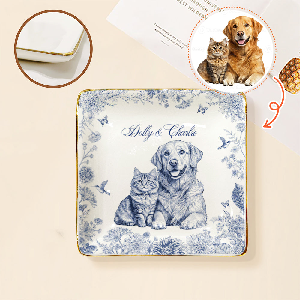 Custom Photo Ceramic Ring Dish - Personalized Photo Jewelry Dish - Gifts For Dog Cat Lovers