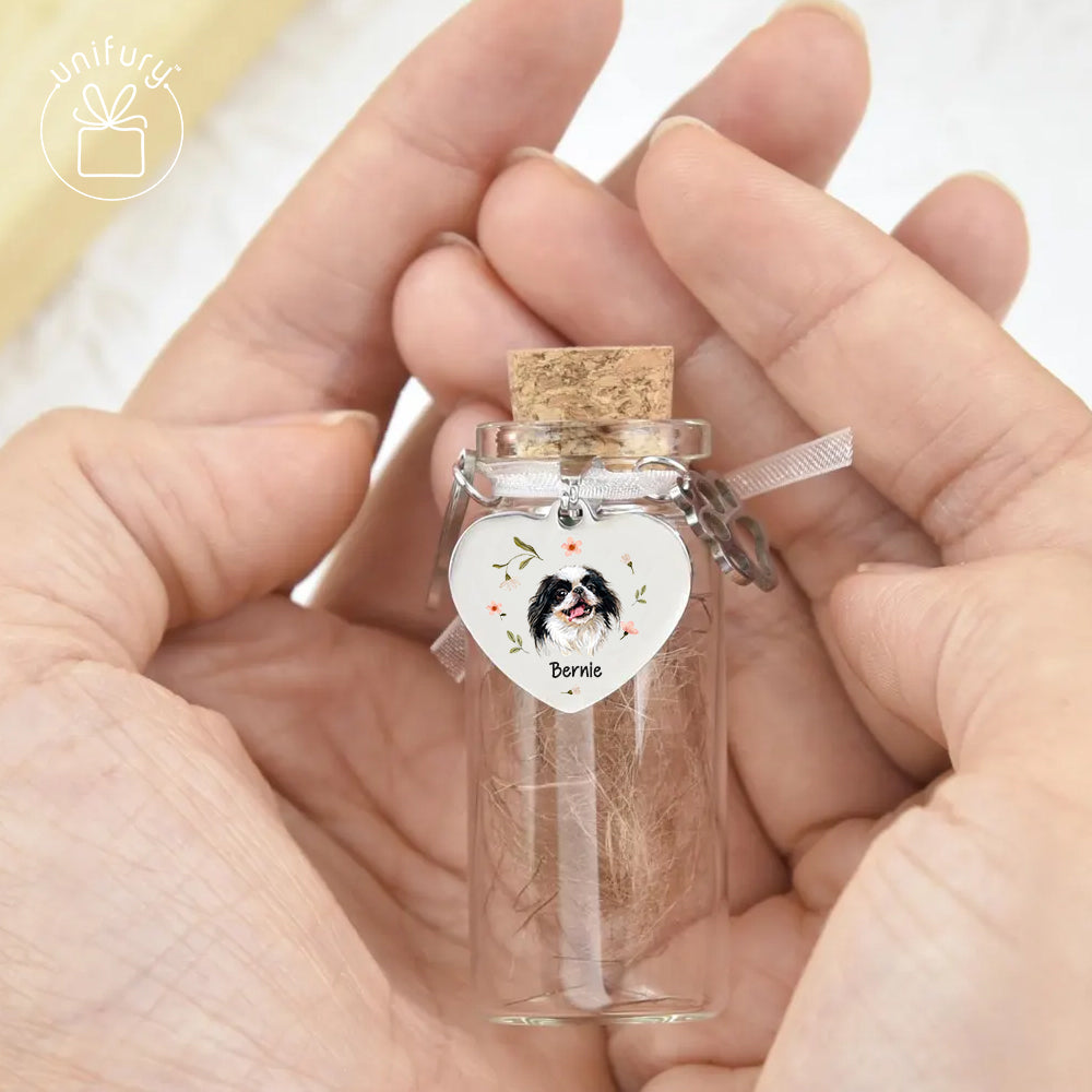 Custom Flower Pet Portrait Memorial Glass Pet Fur Jar - Custom Floral Photo Pet Hair Keepsake Bottle - Memorial Gifts For Pet Lovers