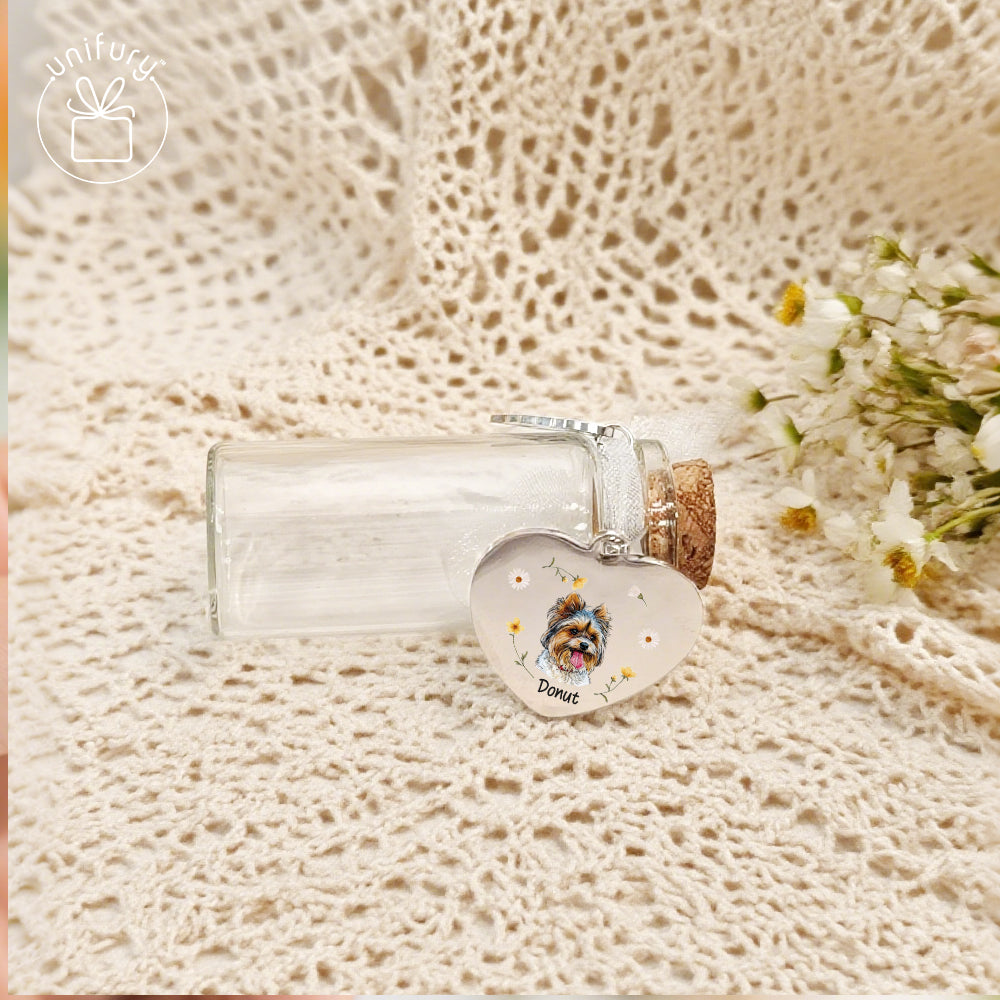 Custom Flower Pet Portrait Memorial Glass Pet Fur Jar - Custom Floral Photo Pet Hair Keepsake Bottle - Memorial Gifts For Pet Lovers