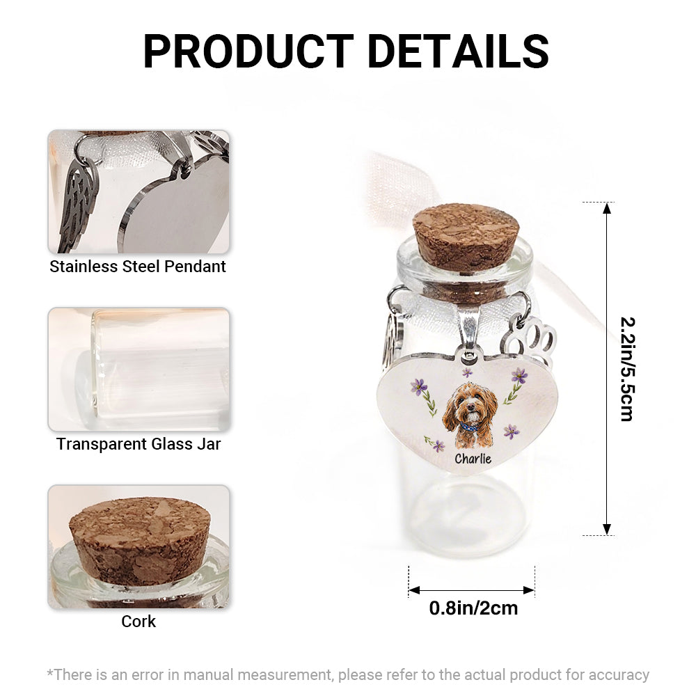 Custom Flower Pet Portrait Memorial Glass Pet Fur Jar - Custom Floral Photo Pet Hair Keepsake Bottle - Memorial Gifts For Pet Lovers