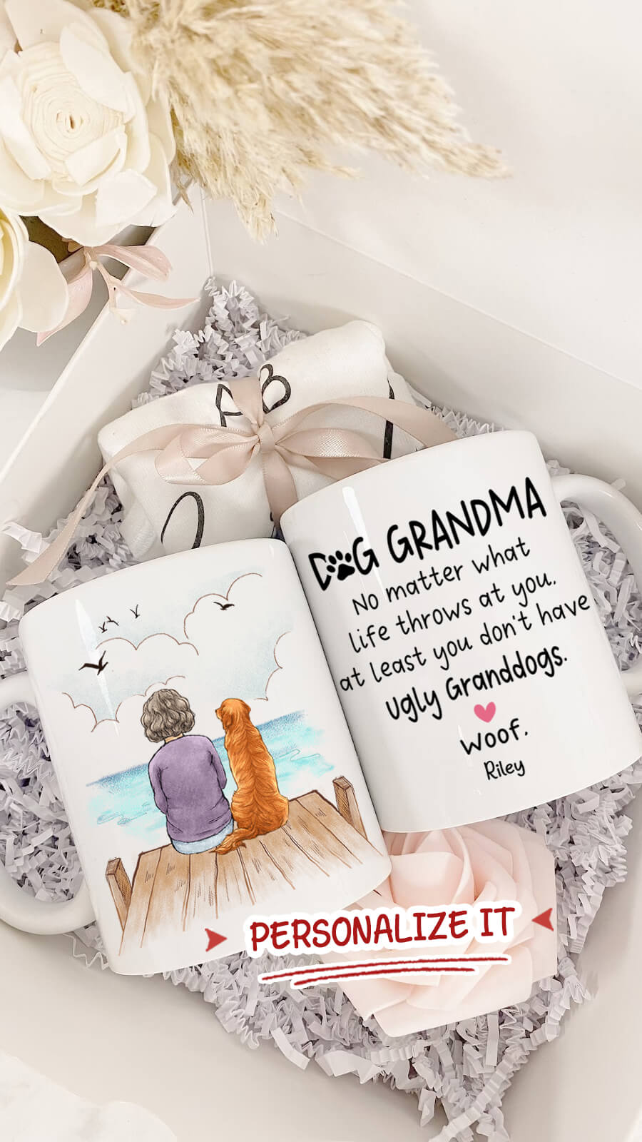 Personalized Dog Grandma Coffee Mug - Gifts For Dog Lovers - At Least You Don't Have Ugly Granddogs - Wooden Dock