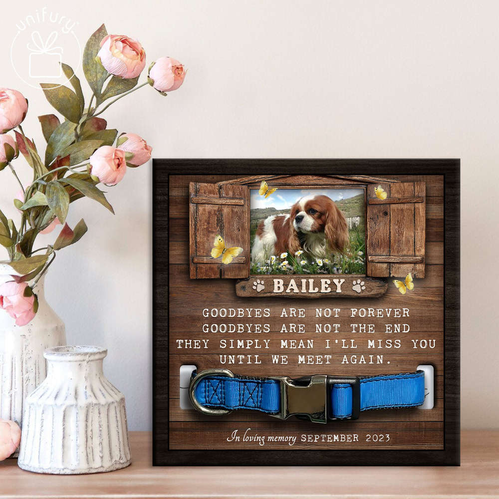 Goodbyes Are Not Forever Personalized Memorial Wooden Pet Collar Frame