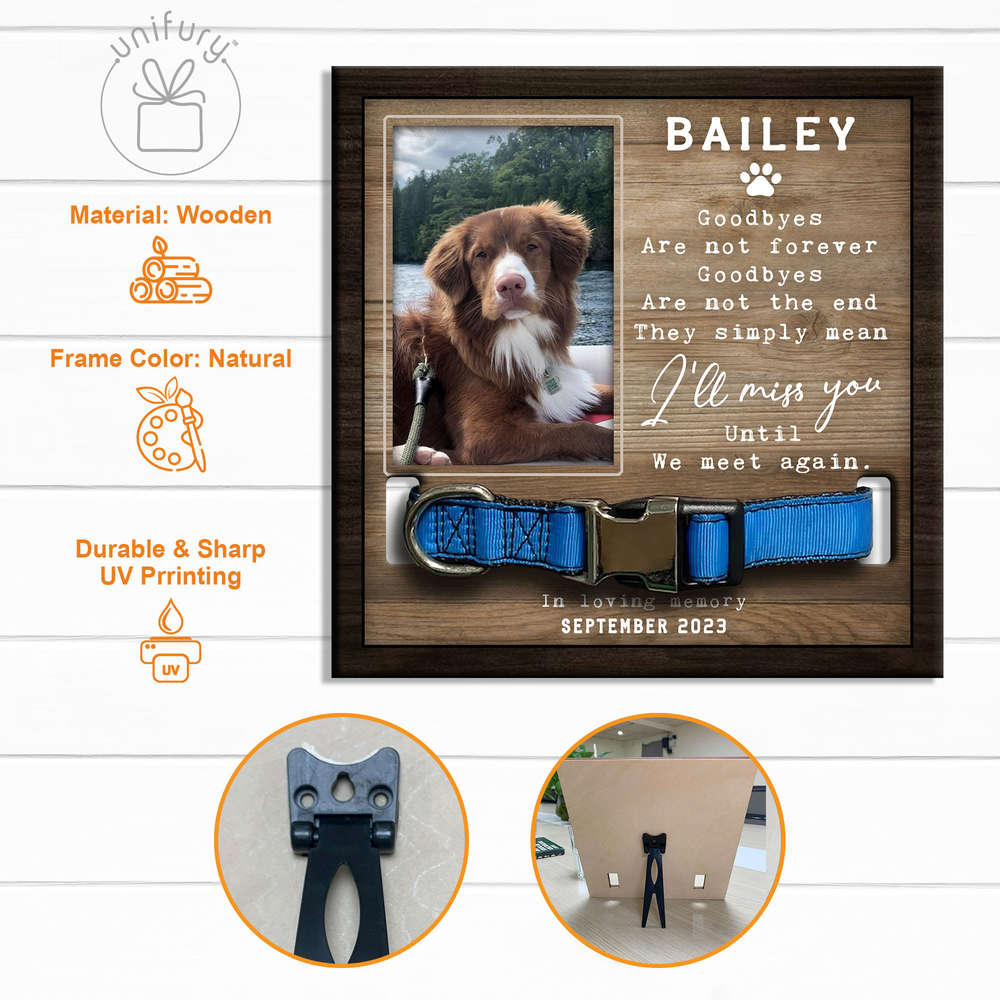 Goodbyes Are Not The End Personalized Memorial Wooden Pet Collar Frame